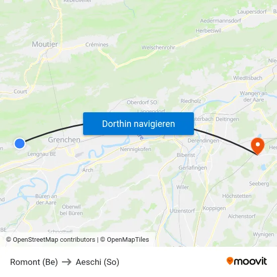 Romont (Be) to Aeschi (So) map