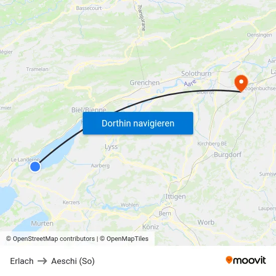 Erlach to Aeschi (So) map