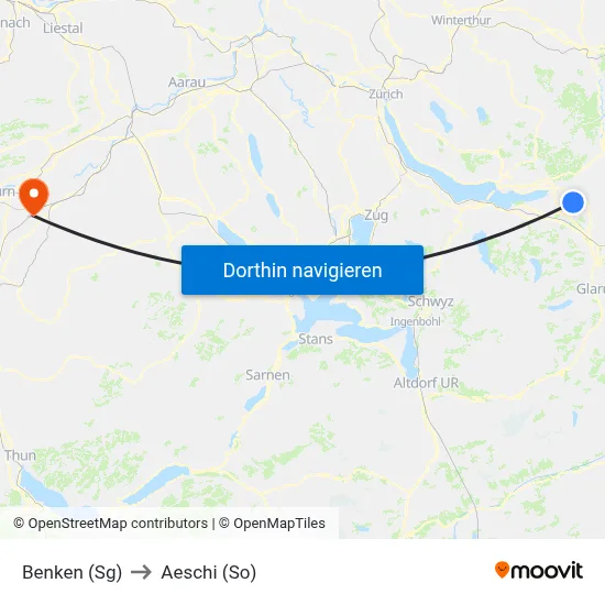 Benken (Sg) to Aeschi (So) map