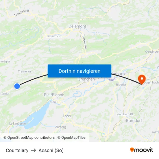 Courtelary to Aeschi (So) map