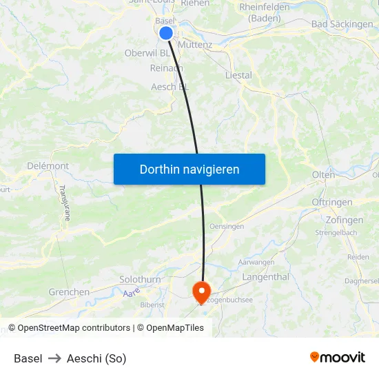 Basel to Aeschi (So) map