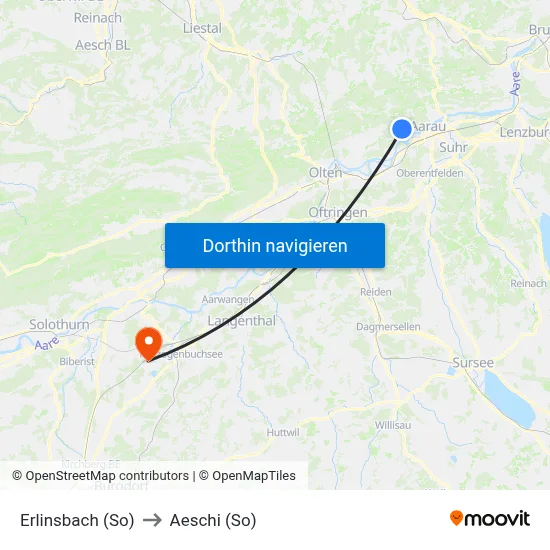 Erlinsbach (So) to Aeschi (So) map