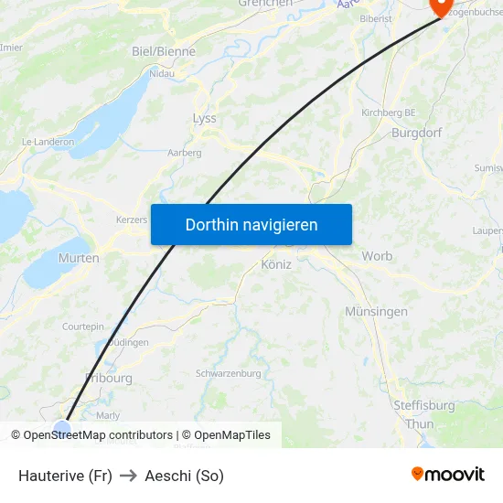 Hauterive (Fr) to Aeschi (So) map