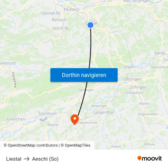 Liestal to Aeschi (So) map