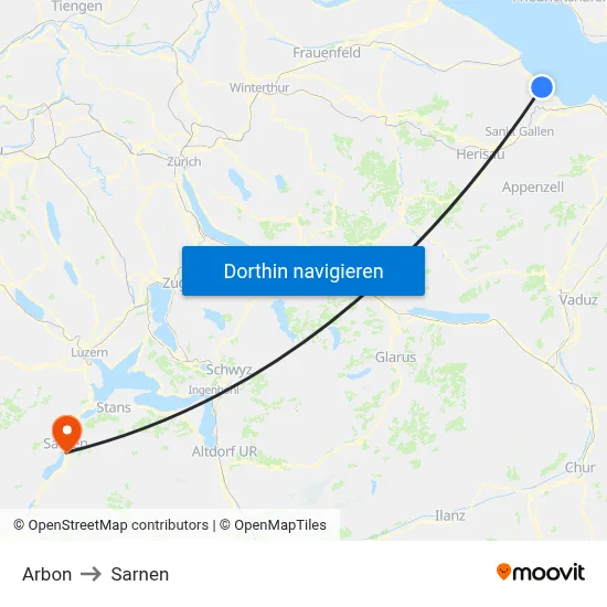 Arbon to Sarnen map