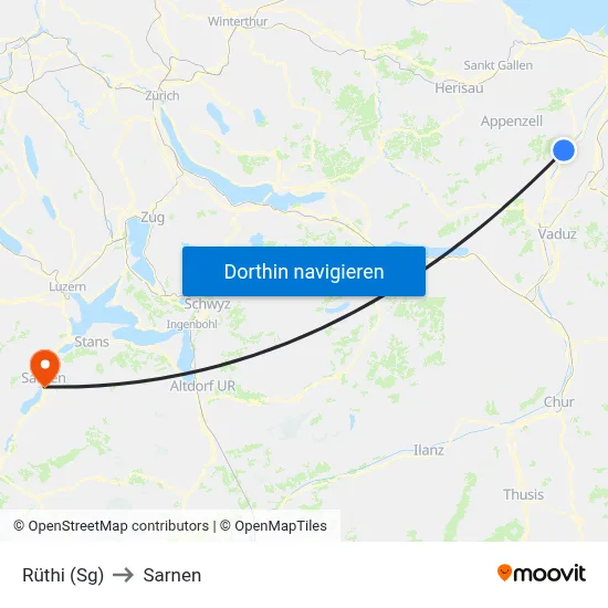 Rüthi (Sg) to Sarnen map