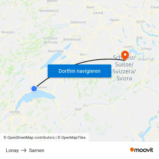 Lonay to Sarnen map