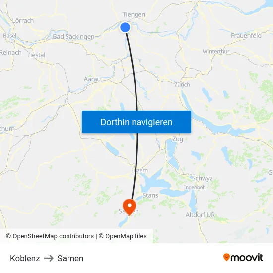 Koblenz to Sarnen map