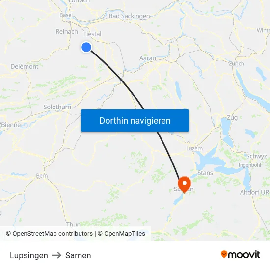 Lupsingen to Sarnen map
