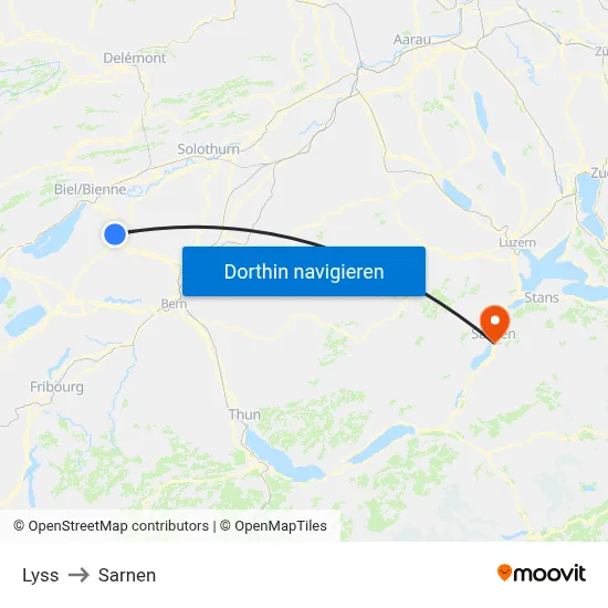 Lyss to Sarnen map