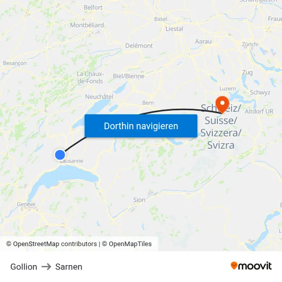 Gollion to Sarnen map