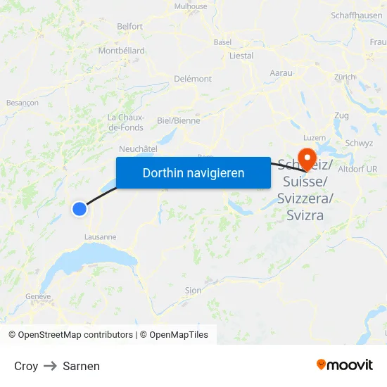 Croy to Sarnen map