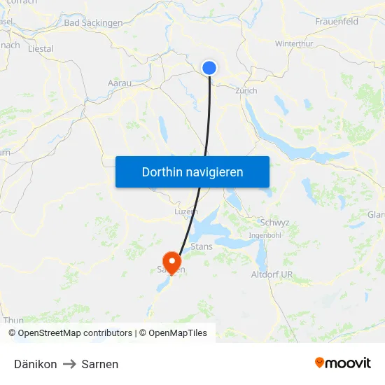 Dänikon to Sarnen map