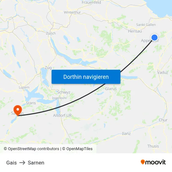 Gais to Sarnen map