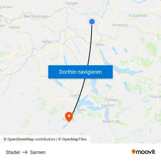 Stadel to Sarnen map