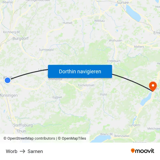 Worb to Sarnen map