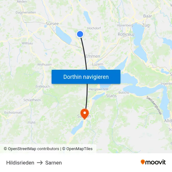 Hildisrieden to Sarnen map