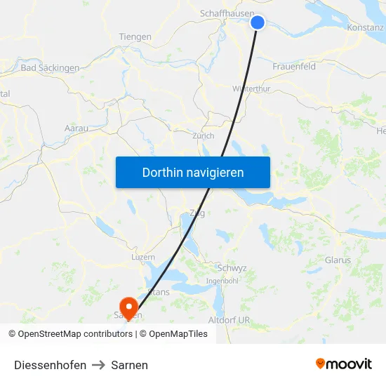 Diessenhofen to Sarnen map