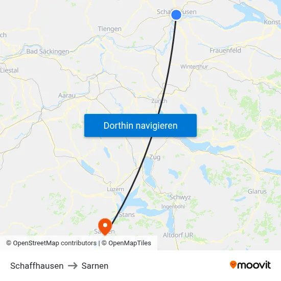 Schaffhausen to Sarnen map