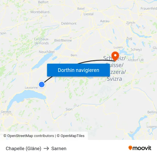 Chapelle (Glâne) to Sarnen map