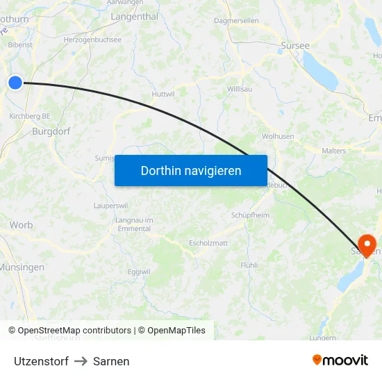 Utzenstorf to Sarnen map