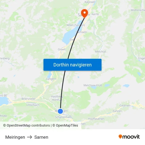Meiringen to Sarnen map