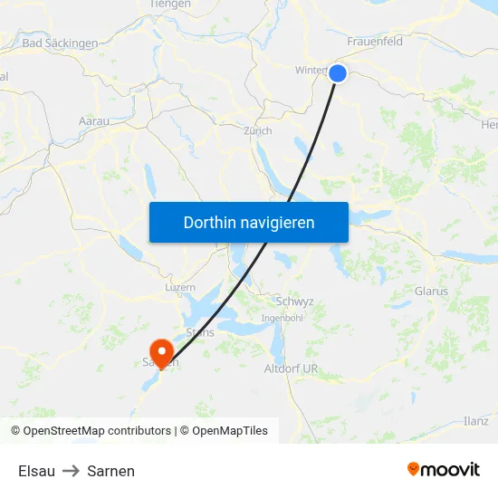 Elsau to Sarnen map