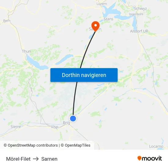 Mörel-Filet to Sarnen map