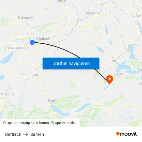 Bettlach to Sarnen map