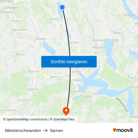 Meisterschwanden to Sarnen map