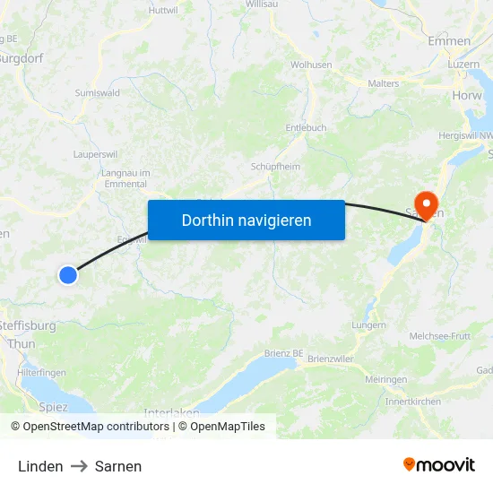Linden to Sarnen map