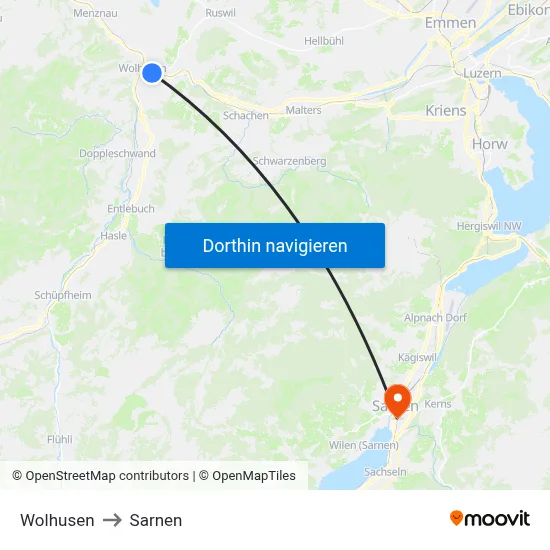 Wolhusen to Sarnen map