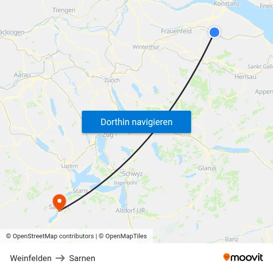 Weinfelden to Sarnen map