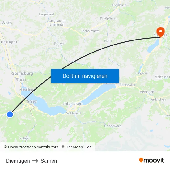 Diemtigen to Sarnen map