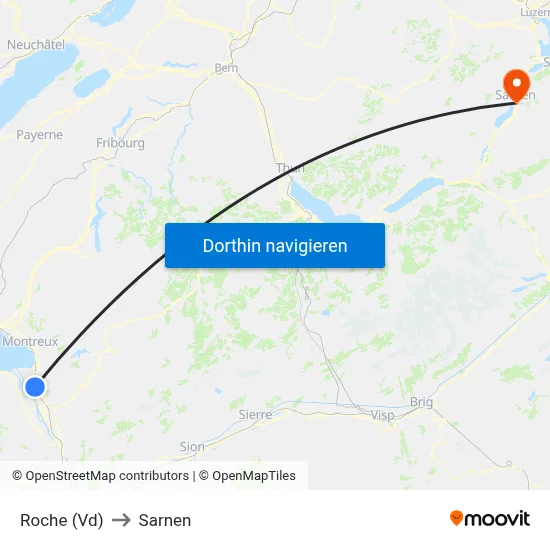Roche (Vd) to Sarnen map