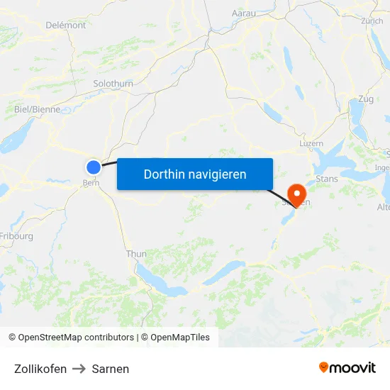 Zollikofen to Sarnen map