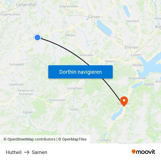 Huttwil to Sarnen map