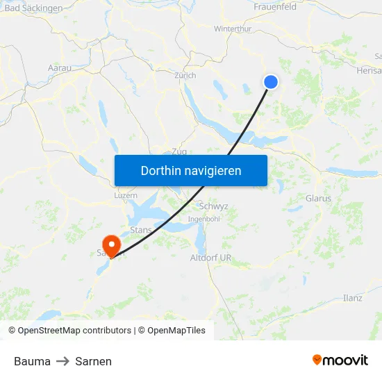 Bauma to Sarnen map