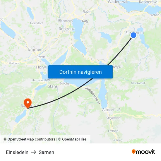 Einsiedeln to Sarnen map