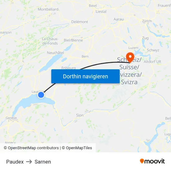 Paudex to Sarnen map
