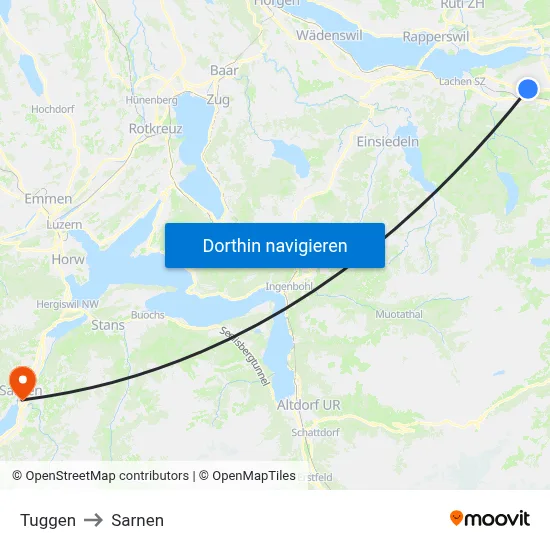 Tuggen to Sarnen map