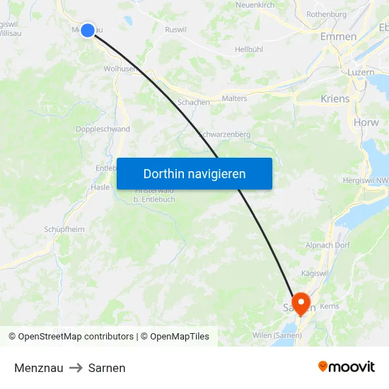 Menznau to Sarnen map