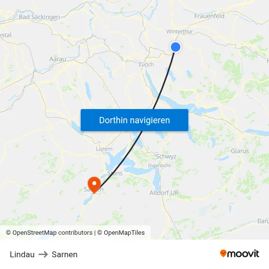Lindau to Sarnen map
