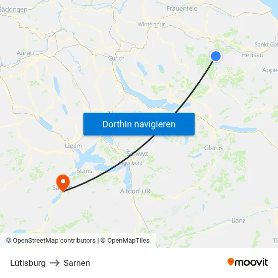 Lütisburg to Sarnen map