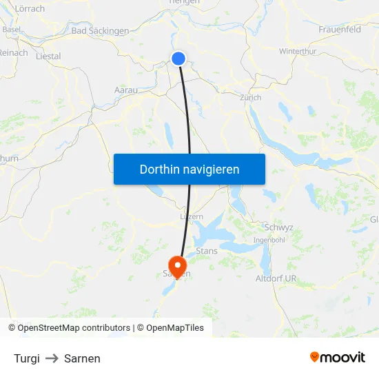 Turgi to Sarnen map