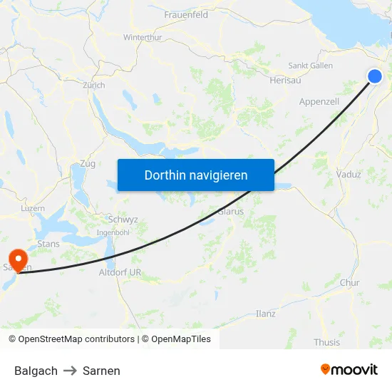 Balgach to Sarnen map