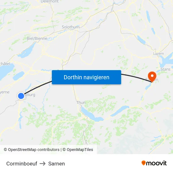 Corminboeuf to Sarnen map