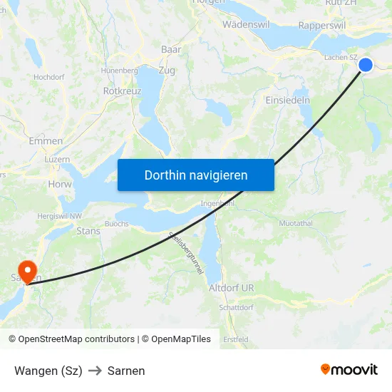 Wangen (Sz) to Sarnen map