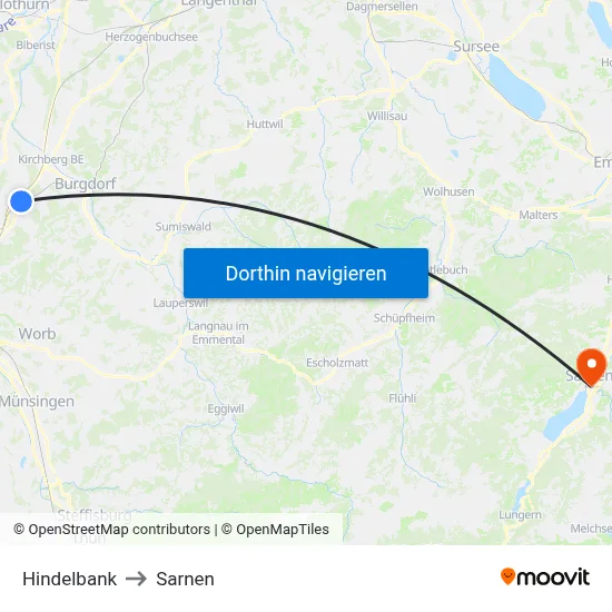 Hindelbank to Sarnen map