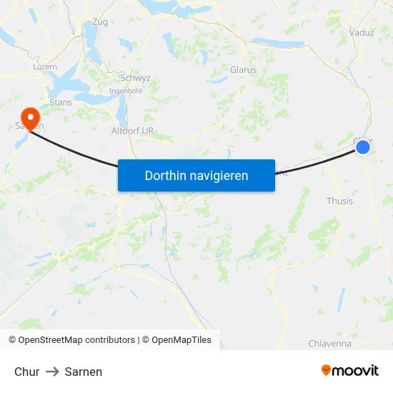 Chur to Sarnen map